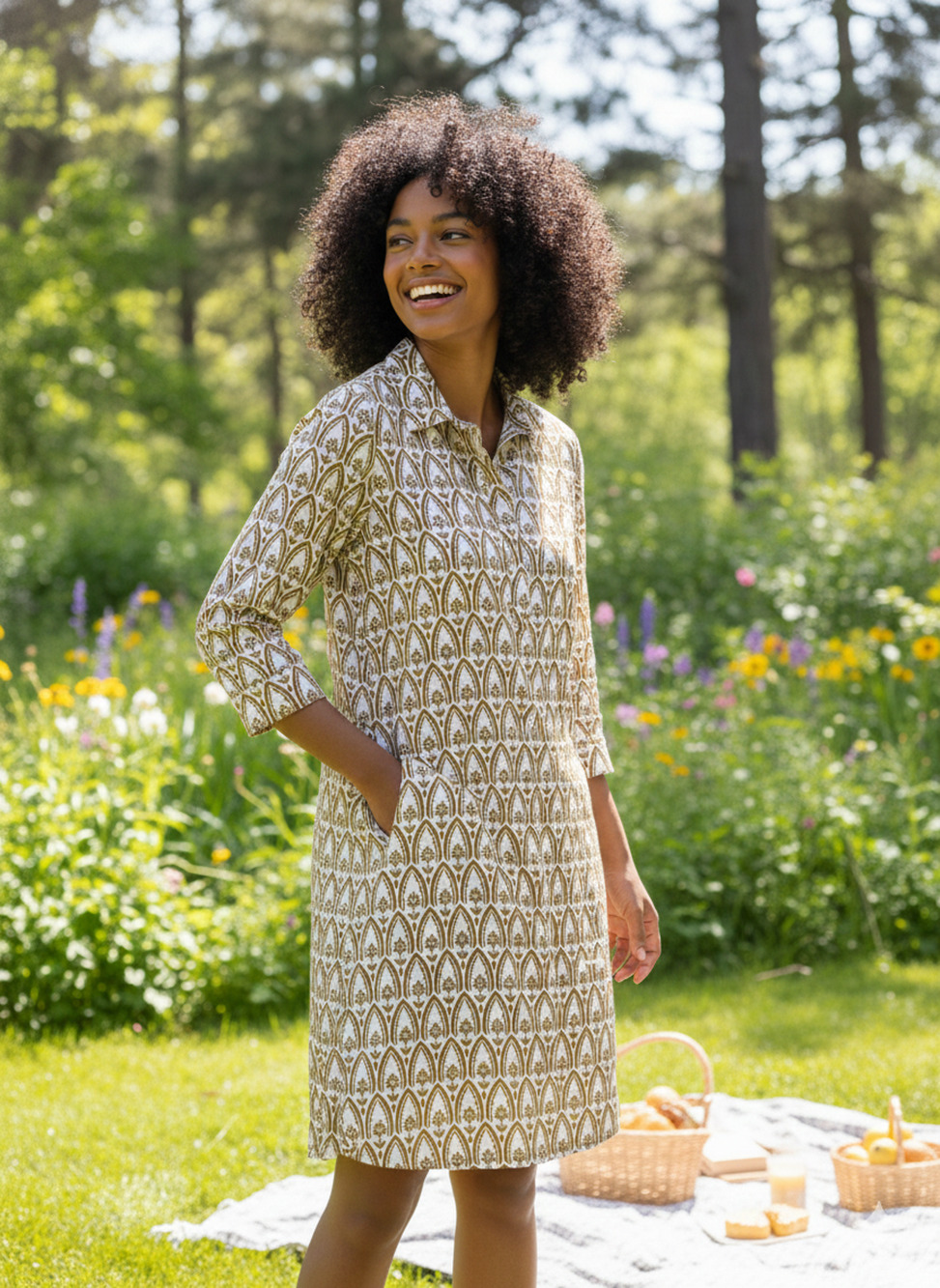 RO'S garden Hand printed Brown balloon sleeves Chloe Dress Sz -XL NWT retail 195